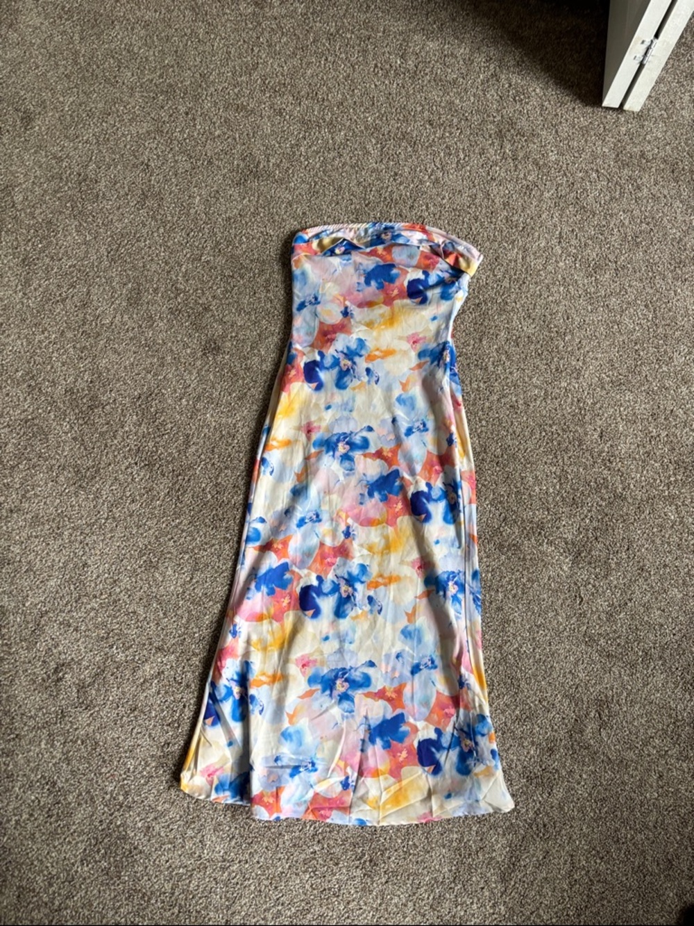 Strapless Floral Watercolor Maxi Dress - Multicolor